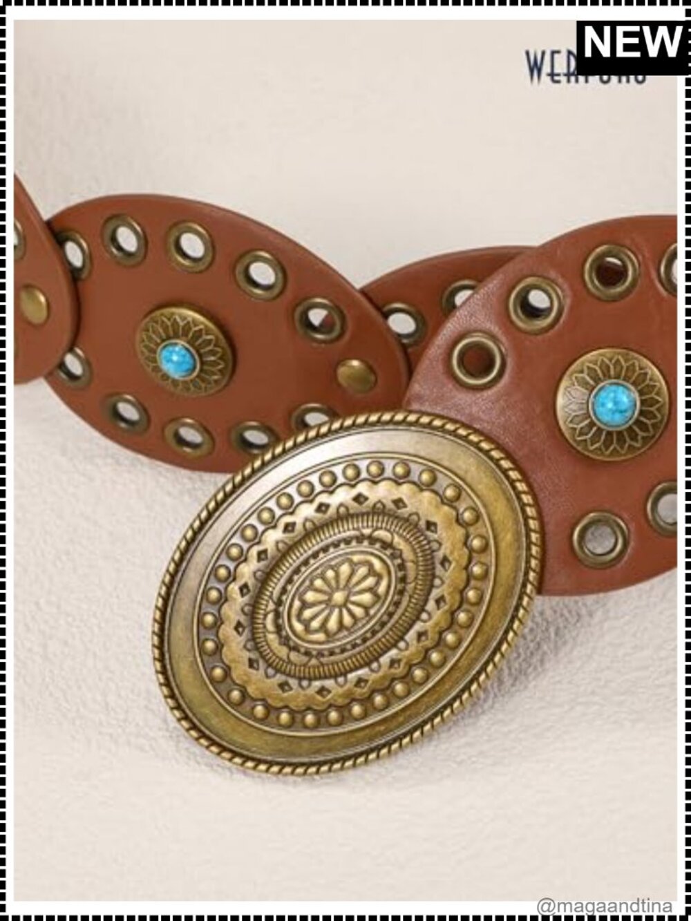 WERFORU Women Western Faux Leather Disc Belt Turquoise Cowgirl Boho Concho